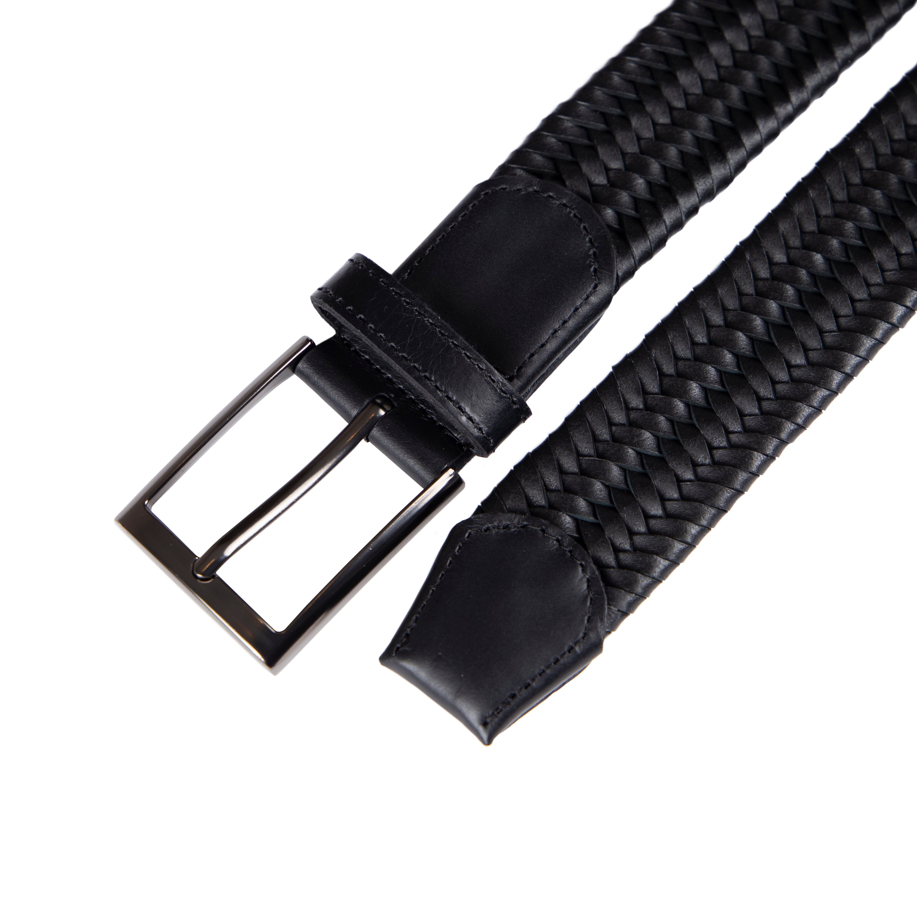 CINTURÓN TRENZADO CUERO NEGRO