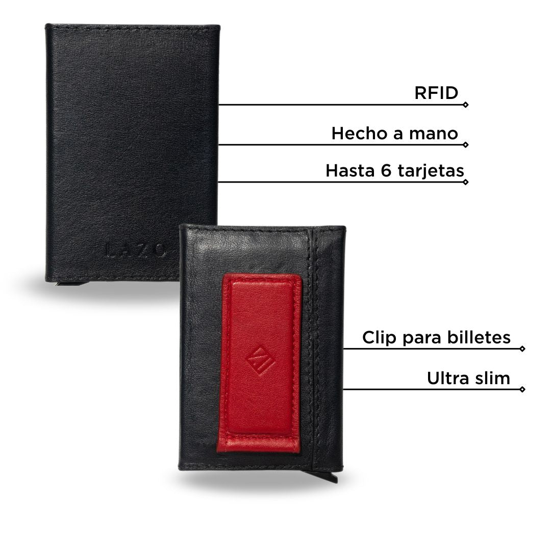 BILLETERA ONE CLICK NEGRA ROJA