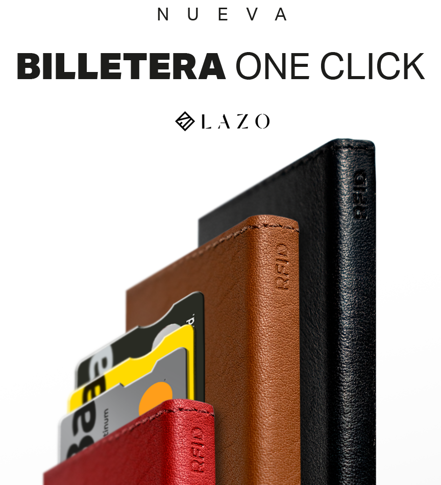 Billetera tarjetero negro y rojo one click ideal para llevar tarjetas y billetes, ideal para regalos o cambiar tu billetera vieja.