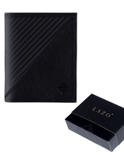 Billetera de cuero compacta color negro carbono para hombre, perfecta para tarjetas y billetes.