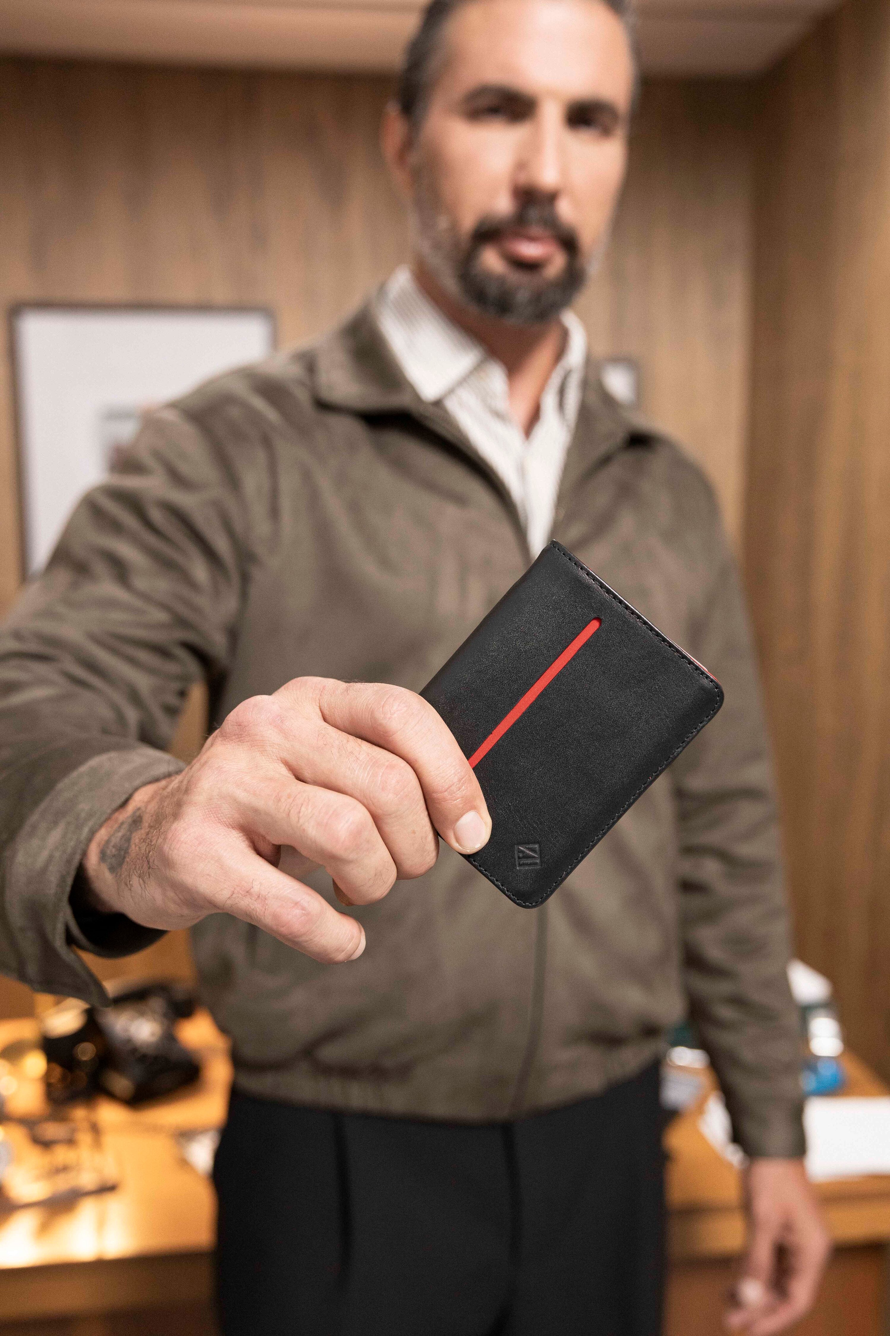 Billetera Compact con Clip (Negra-Roja) — Con Grabado de Iniciales