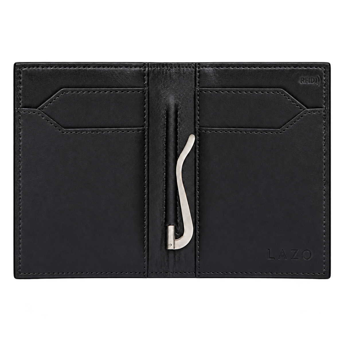 Billetera compact con clip  negra - lona  — con grabado de iniciales