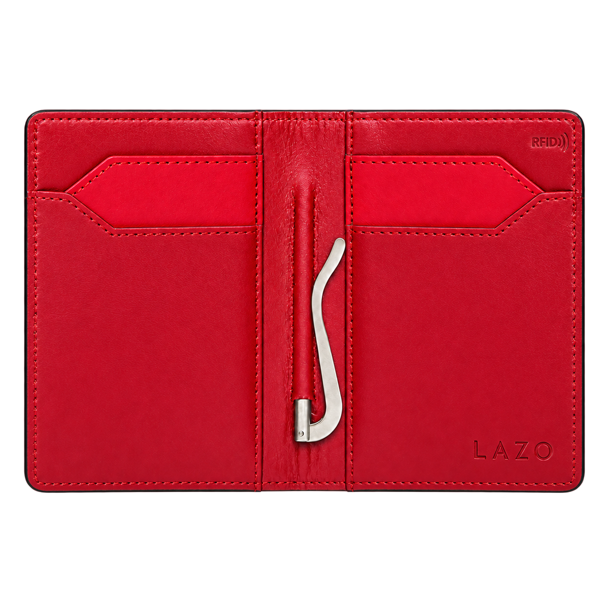 Billetera compact con clip (negra-roja) — con grabado de iniciales