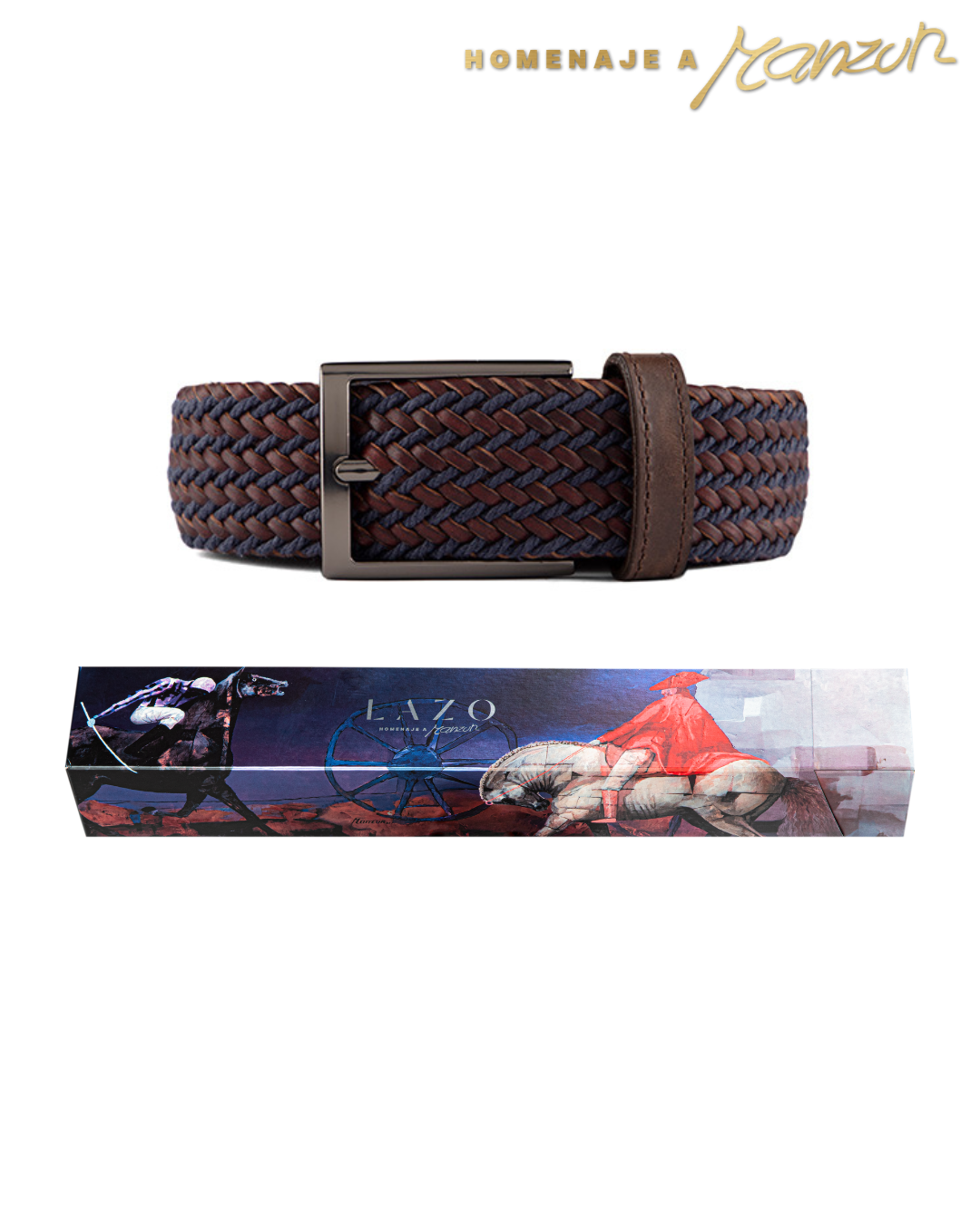 CINTURÓN TRENZADO CUERO CAFÉ - AZUL