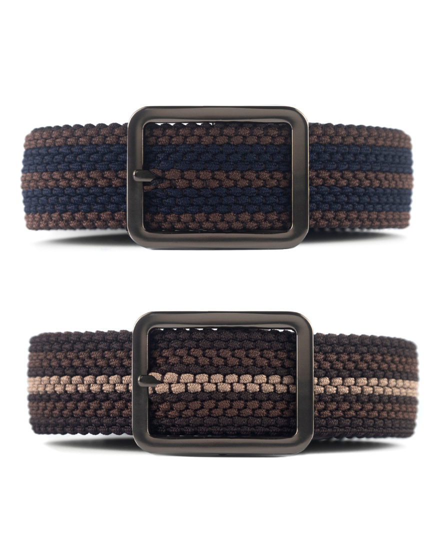 Cinturon doblefaz trenzado cafe, azul y beige para hombre