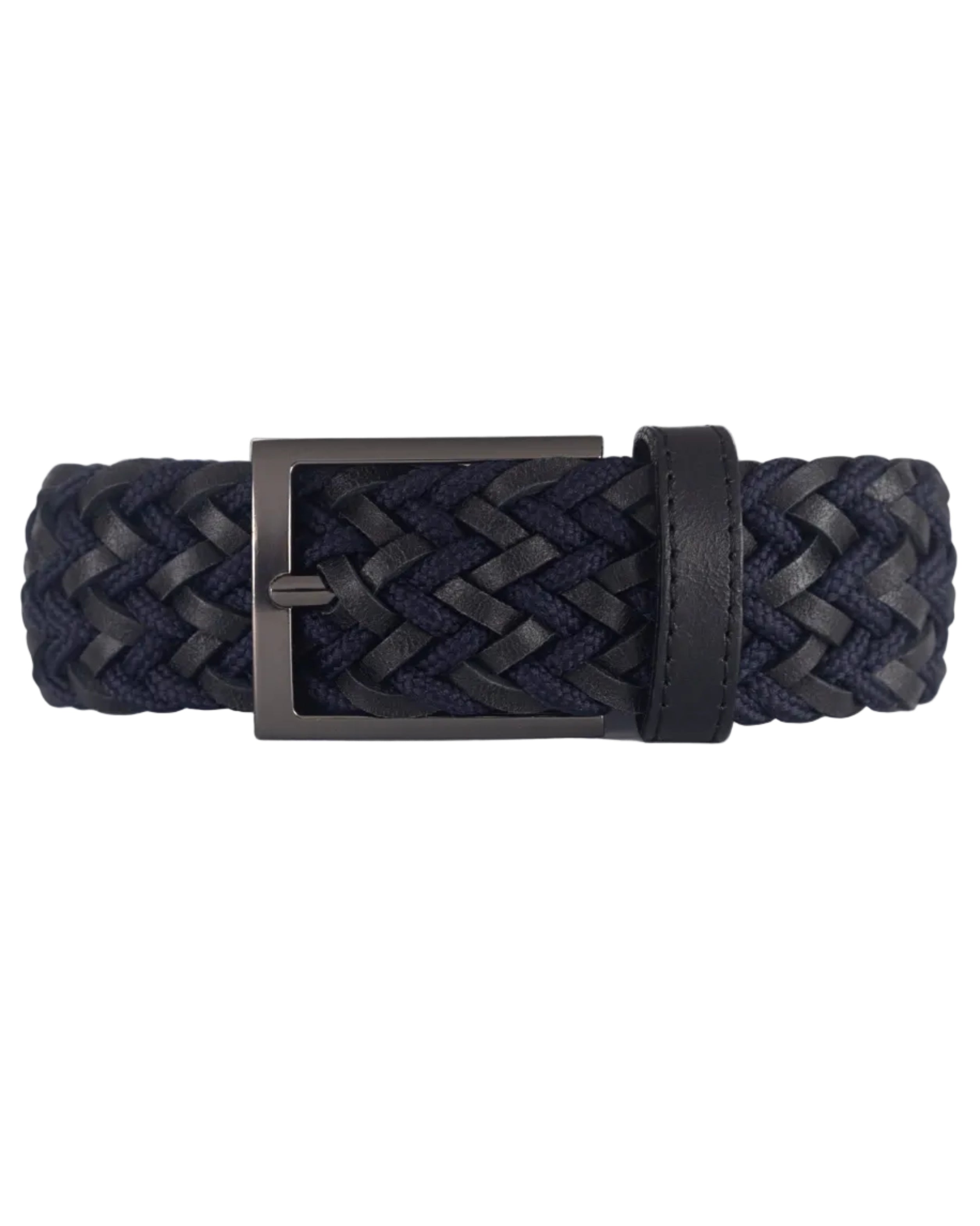 Cinturon de cuero trenzado color negro y azul para hombre ideal para regalo, la oficina o una salida casual