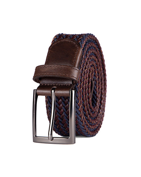 Cinturon trenzado de cuero cafe y azul para hombre ideal para regalo, a oficina o un dia casual