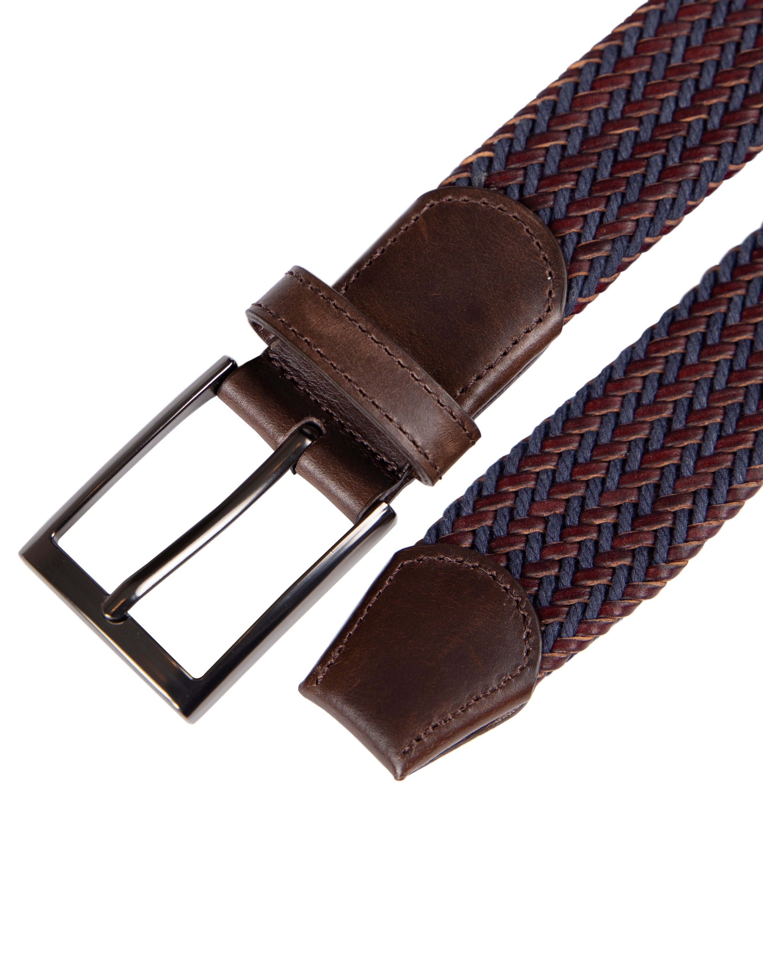 Cinturon trenzado de cuero cafe y azul para hombre ideal para regalo, a oficina o un dia casual
