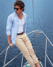 Cinturon trenzado de cuero cafe y azul para hombre ideal para regalo, a oficina o un dia casual