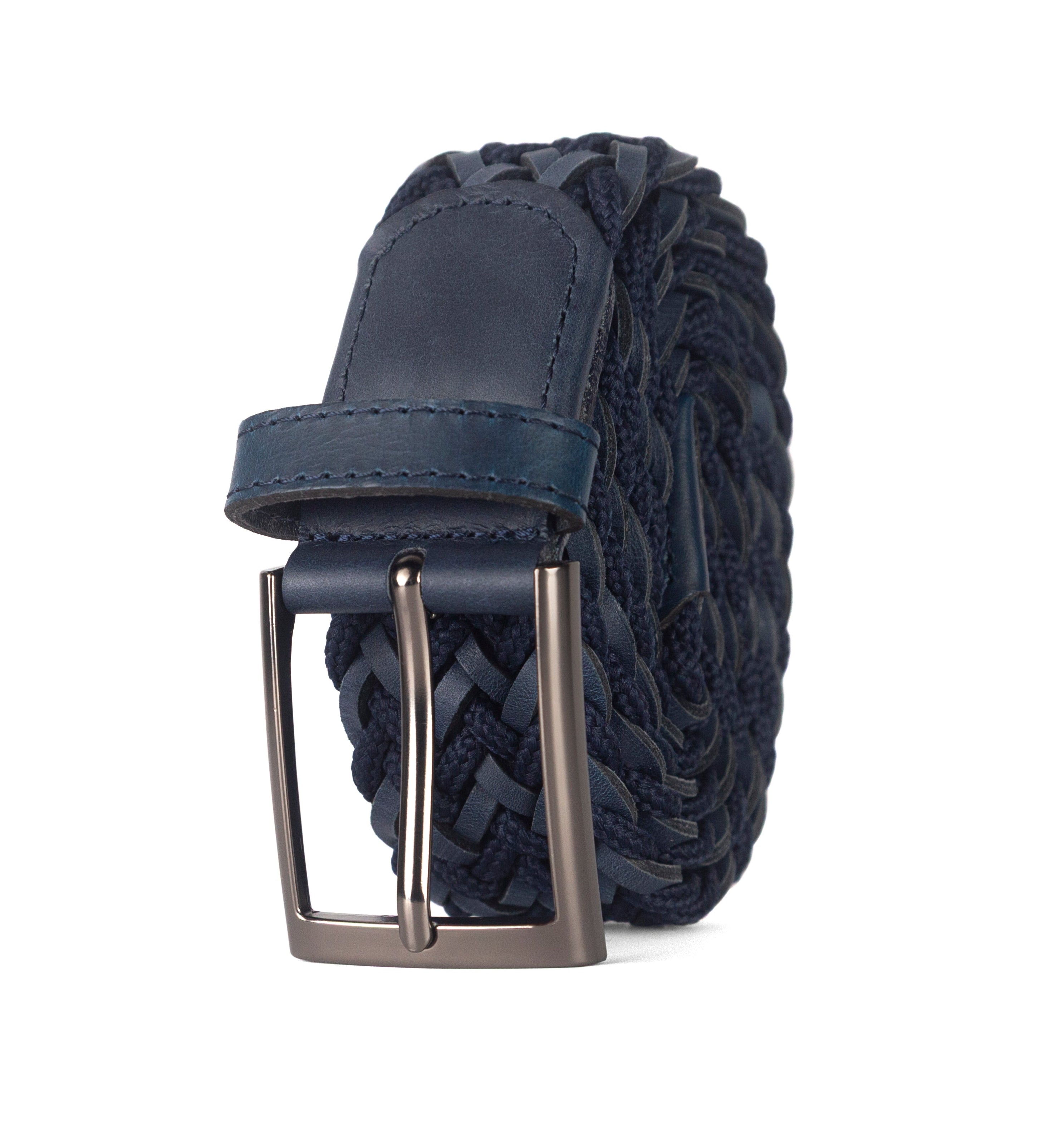 CINTURON TRENZADO DE CUERO AZUL PARA HOMBRE