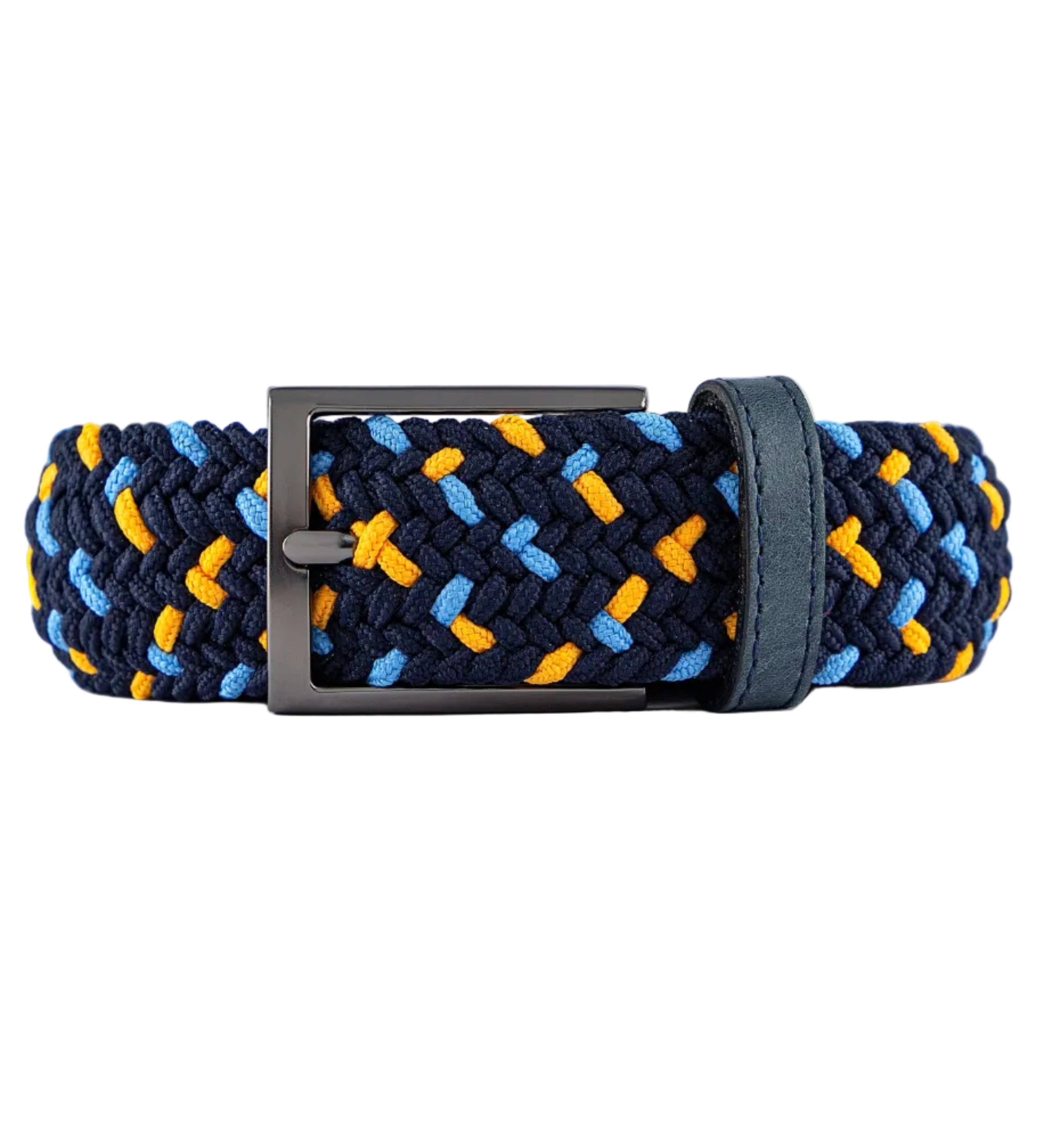 Cinturon trenzado azul y amarillo para hombre ideal para regalo, a oficina o un dia casual