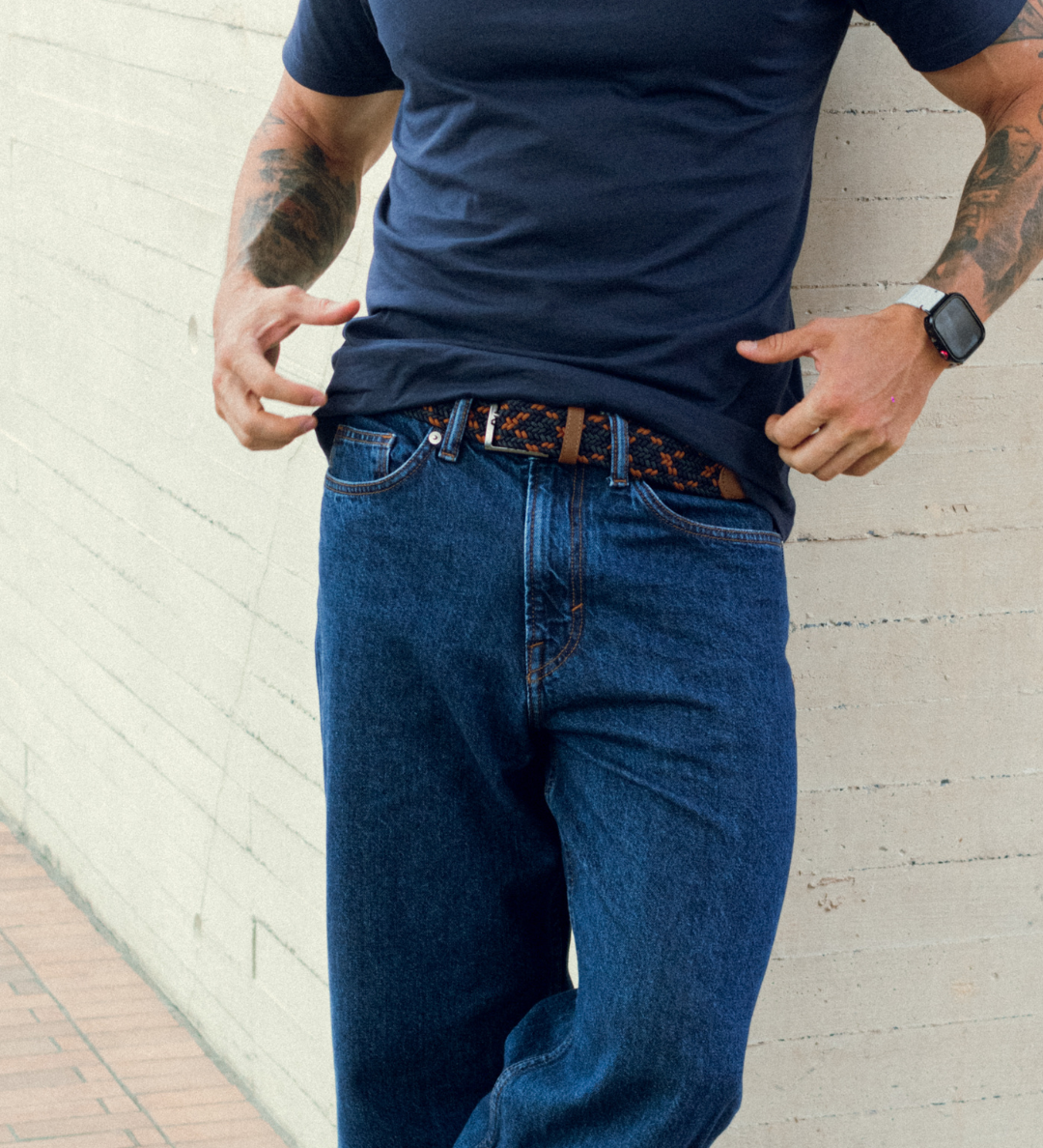Cinturon trenzado para hombre color azul y cafe, ideal para dar un regalo, ir a la oficina o una salida casual