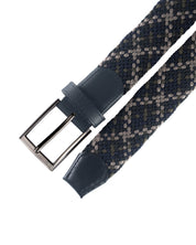 Cinturon Trenzado clasico para hombre color azul, beige y verde con hebilla gris para regalo, el trabajo o para una salida casual
