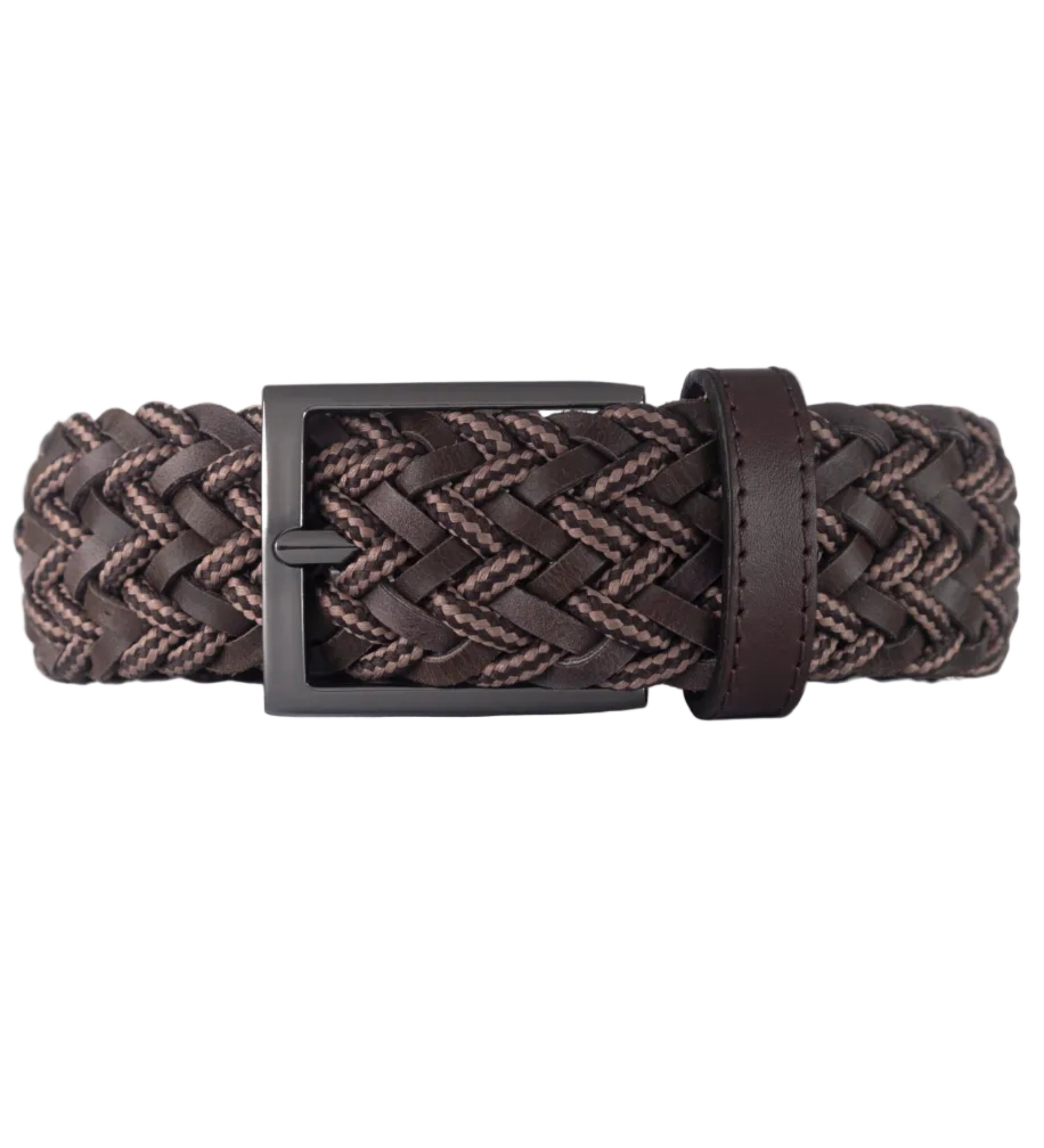 Cinturon trenzado de cuero cafe para hombre ideal para regalo, la oficina o una salida casual