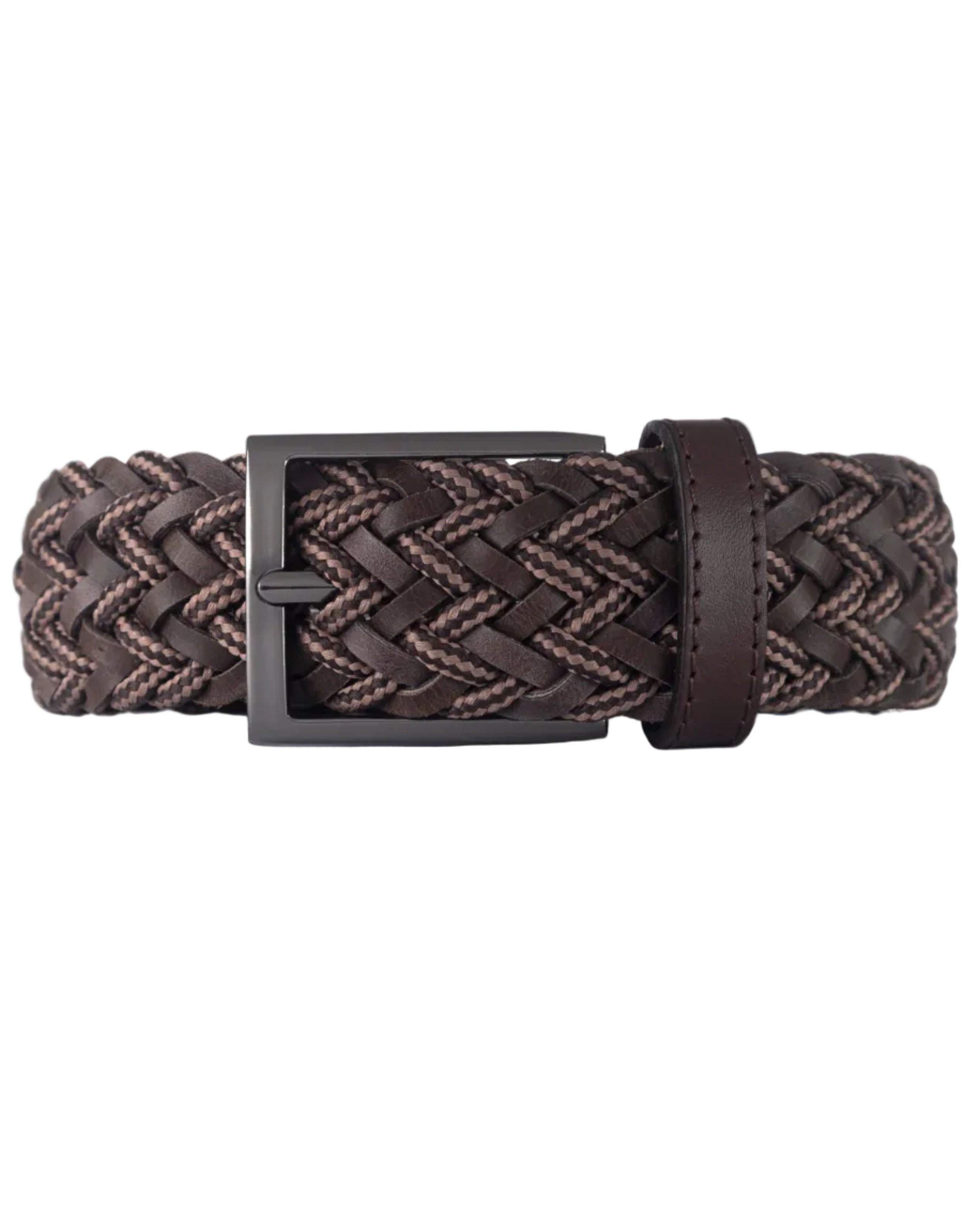 Cinturon trenzado de cuero cafe para hombre ideal para regalo, la oficina o una salida casual