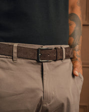Cinturon de cuero gamuza cafe para hombre