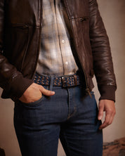 Cinturon de cuero trenzado color cafe y azul para hombre ideal para regalo, la oficina o una salida casual