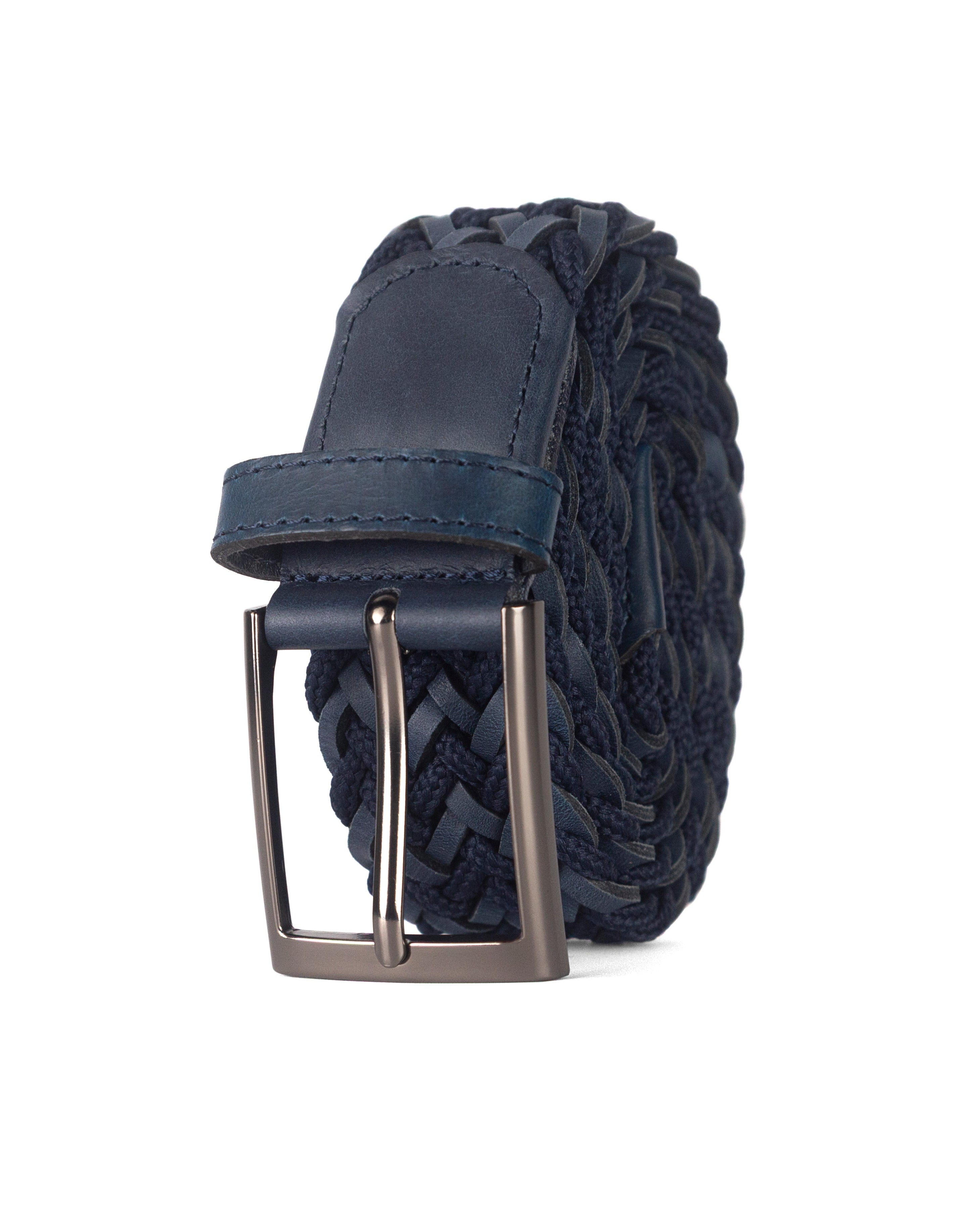 Cinturon de cuero trenzado color negro y azul para hombre ideal para regalo, la oficina o una salida casual