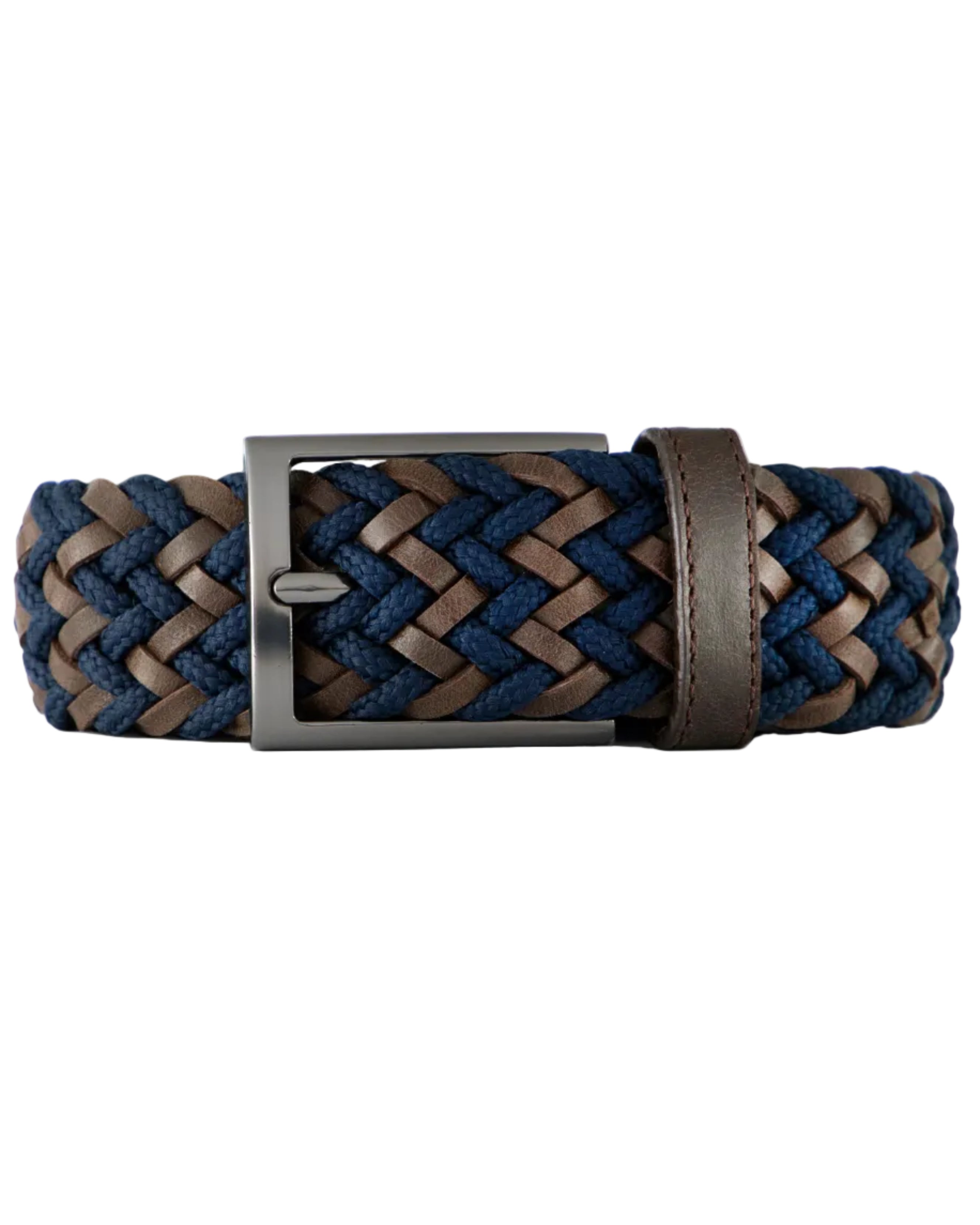 Cinturon de cuero trenzado color cafe y azul para hombre ideal para regalo, la oficina o una salida casual