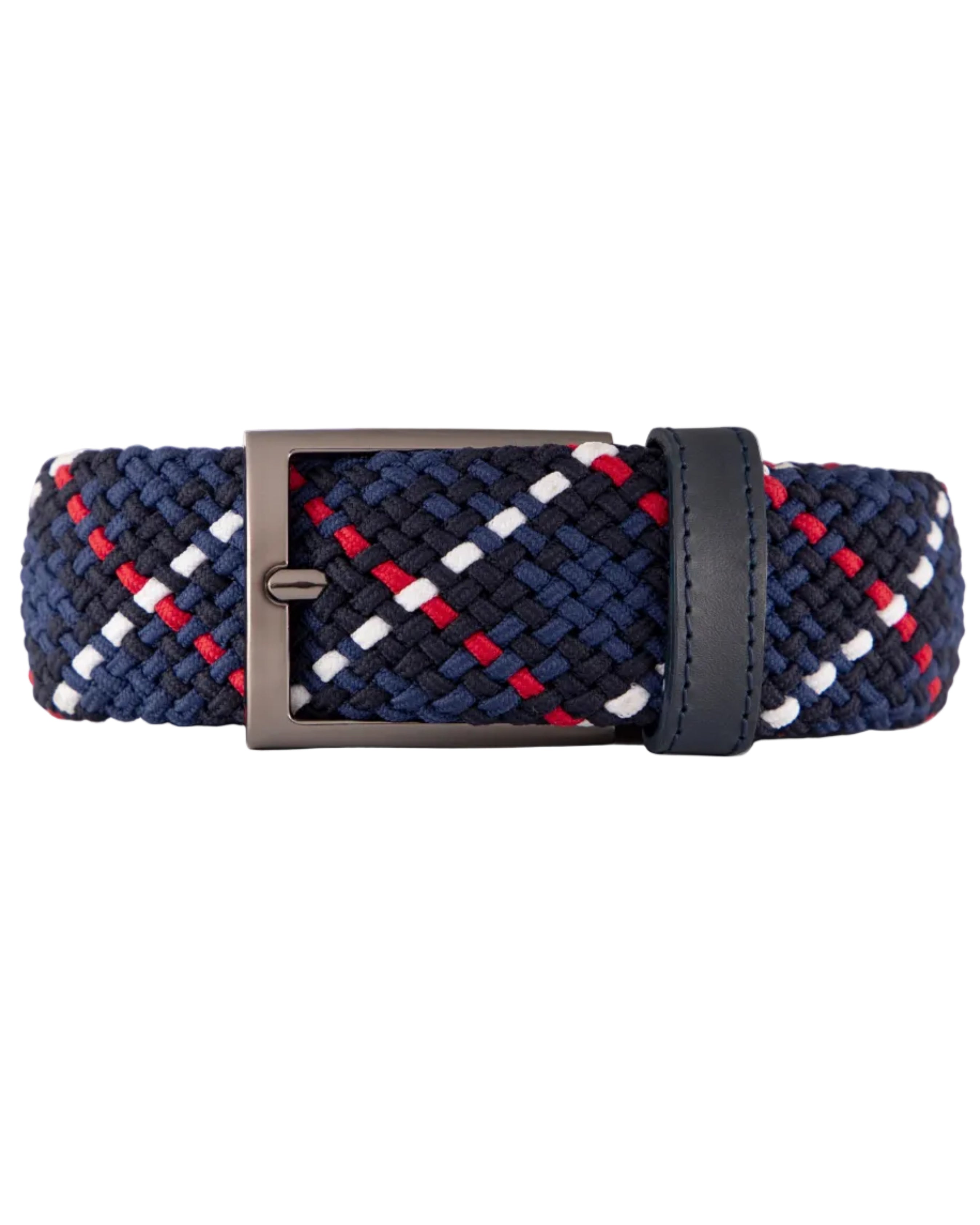 Cinturon trenzado rojo azul y negro para hombre ideal para regalo, la oficina o una salida casual
