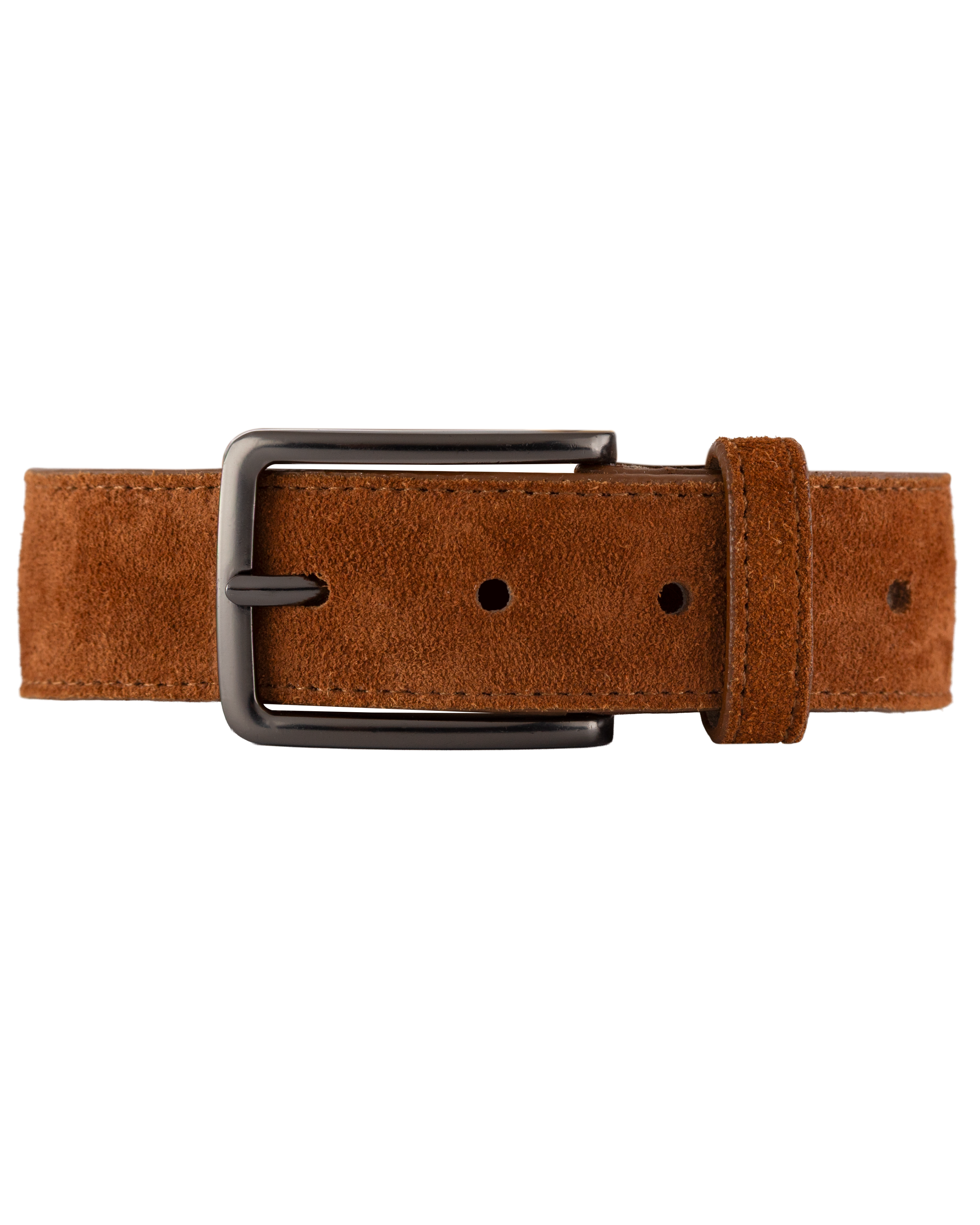 Cinturon de gamuza (cuero) cafe para hombre con hebilla gris ideal para regalo, ir a la oficina o una salida casual