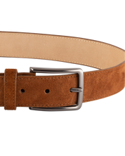 Cinturon de gamuza (cuero) cafe para hombre con hebilla gris ideal para regalo, ir a la oficina o una salida casual