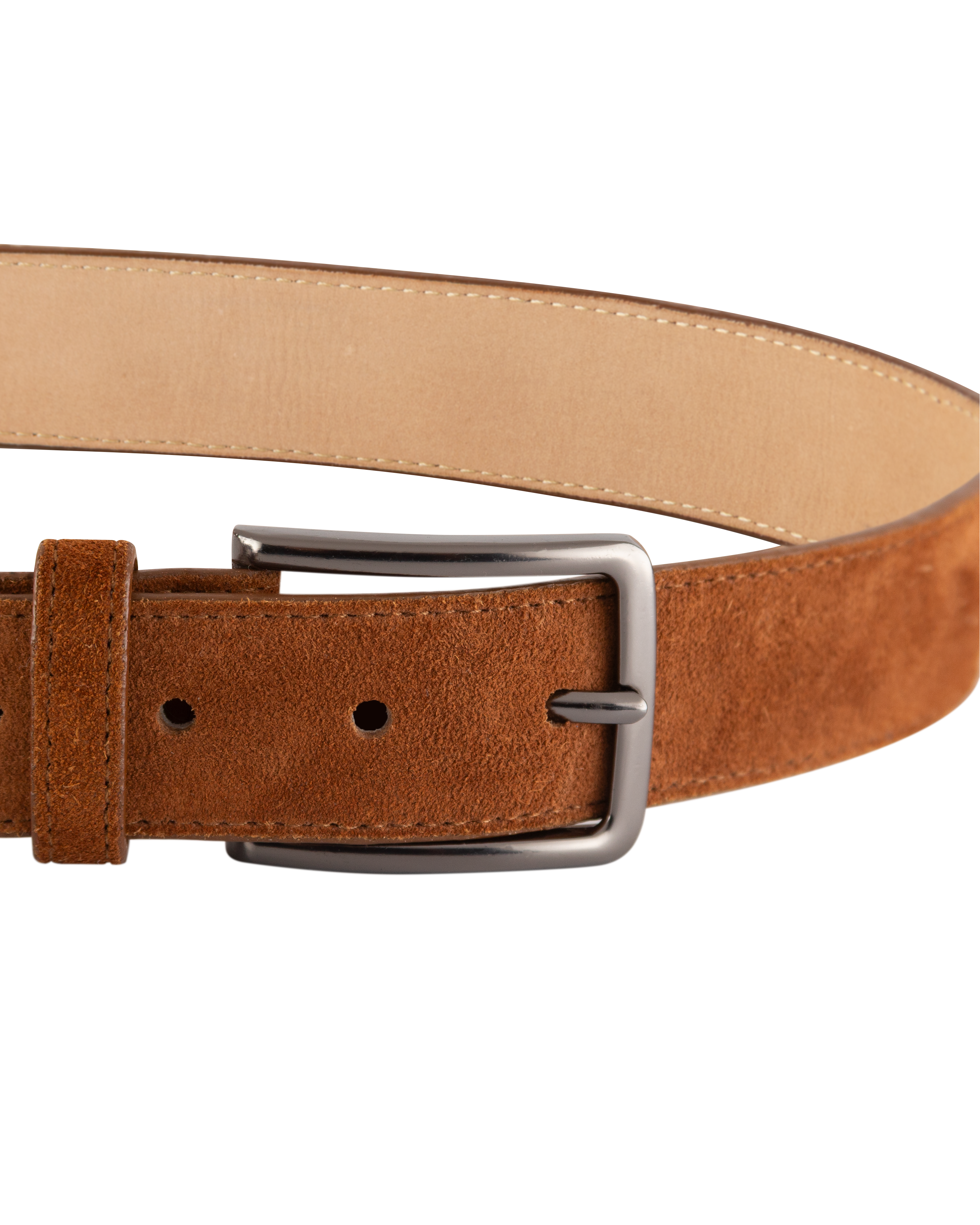 Cinturon de gamuza (cuero) cafe para hombre con hebilla gris ideal para regalo, ir a la oficina o una salida casual