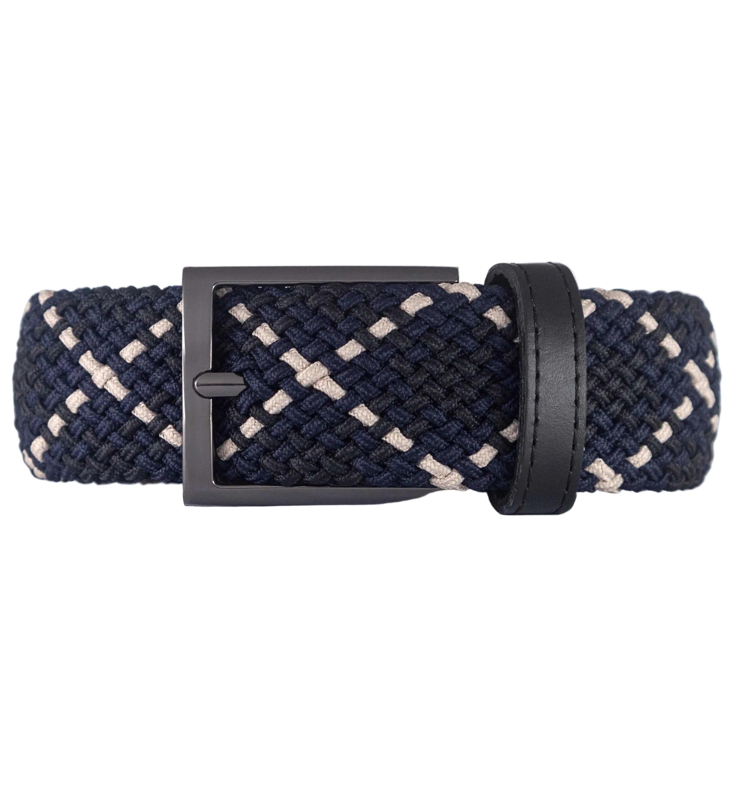 cinturon trenzado azul y beige para hombre 