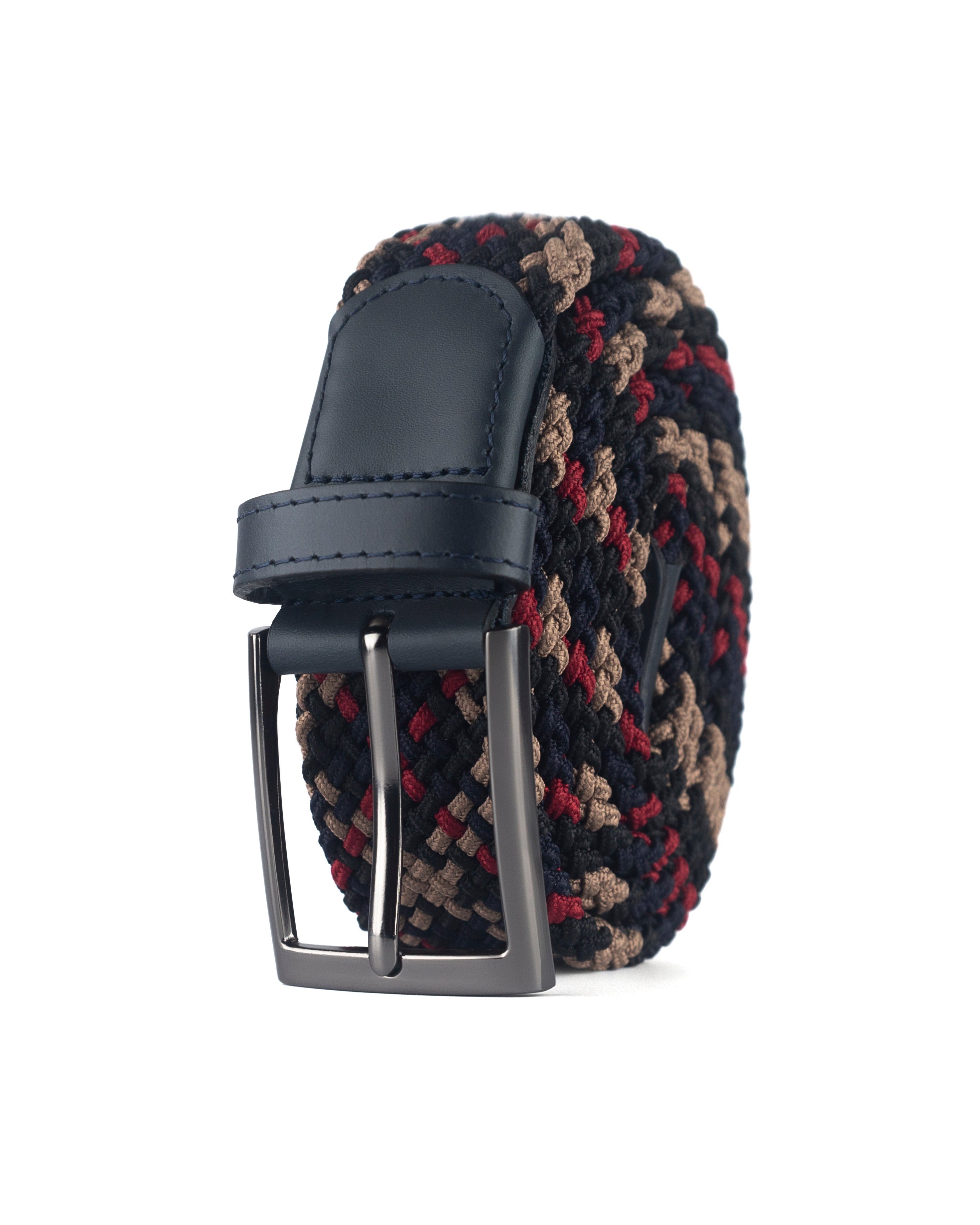Cinturon trenzado para hombre color negro cafe y rojo con hebilla gris ideal para regalo, la oficina o una salida casual