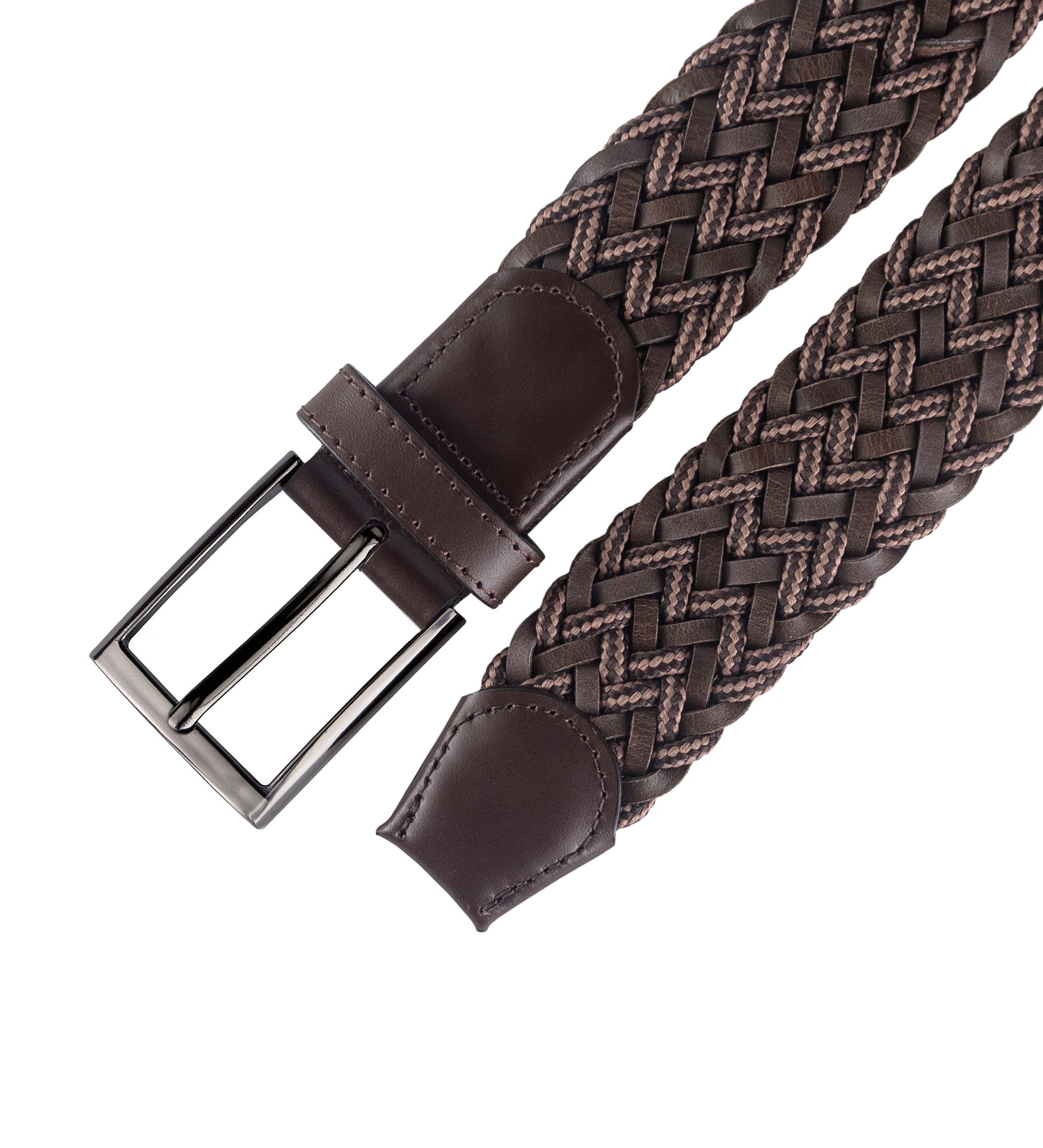 Cinturon trenzado para hombre color negro cafe y rojo con hebilla gris ideal para regalo, la oficina o una salida casual