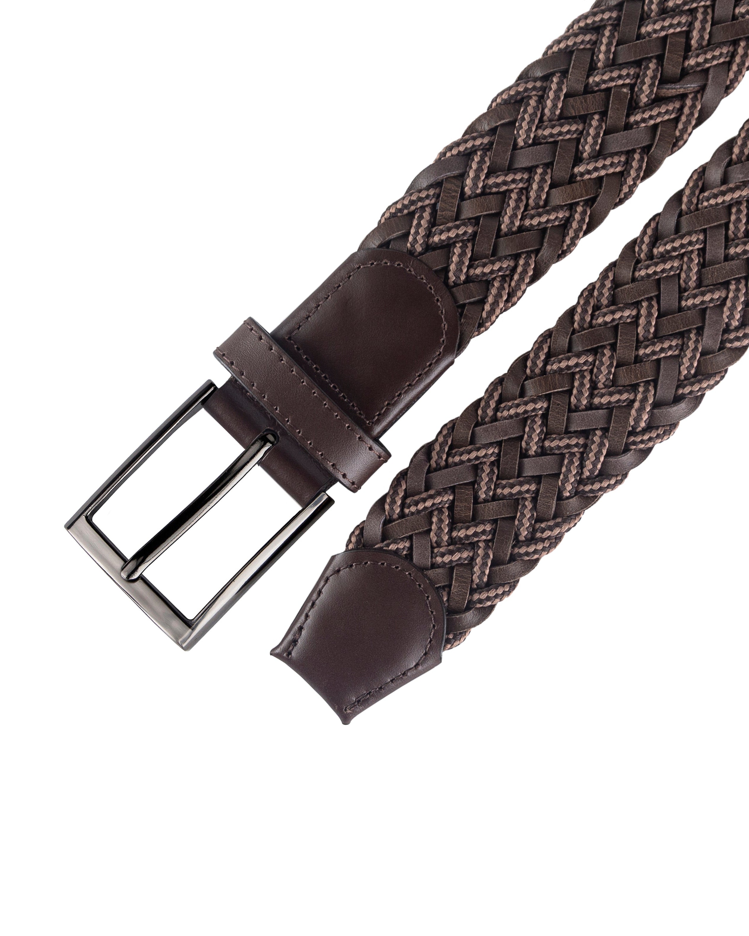 Cinturon trenzado para hombre color negro cafe y rojo con hebilla gris ideal para regalo, la oficina o una salida casual