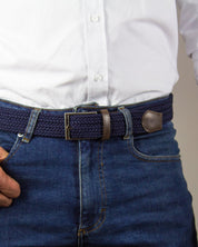 Cinturon clasico trenzado azul, negro y cafe para hombre