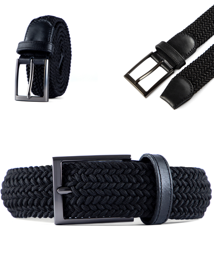 Cinturon clasico trenzado azul, negro y cafe para hombre para toda ocasion