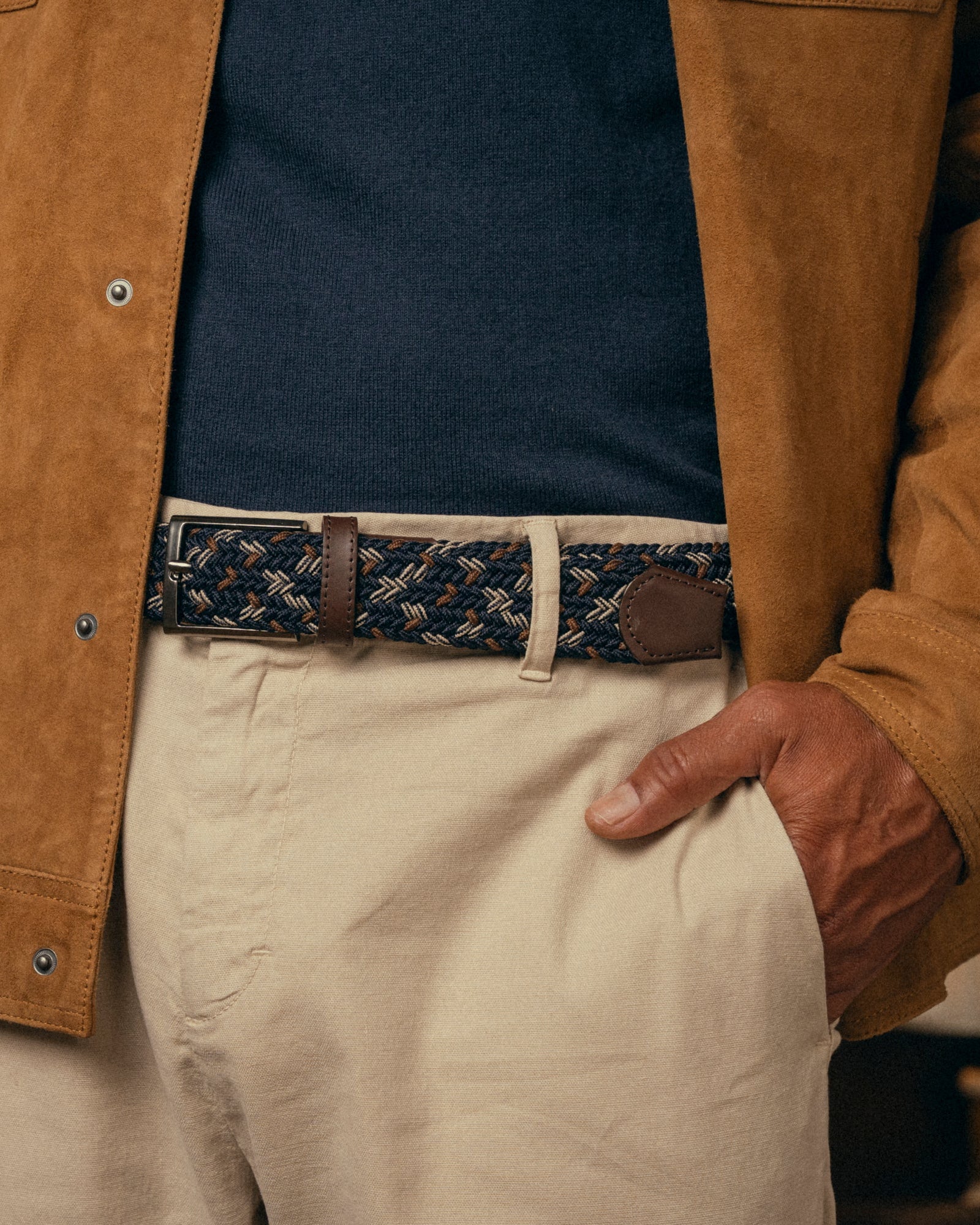 Cinturon trenzado para hombre azul cafe y baige para hombre ideal para regalo, la oficina o el fin de semana.