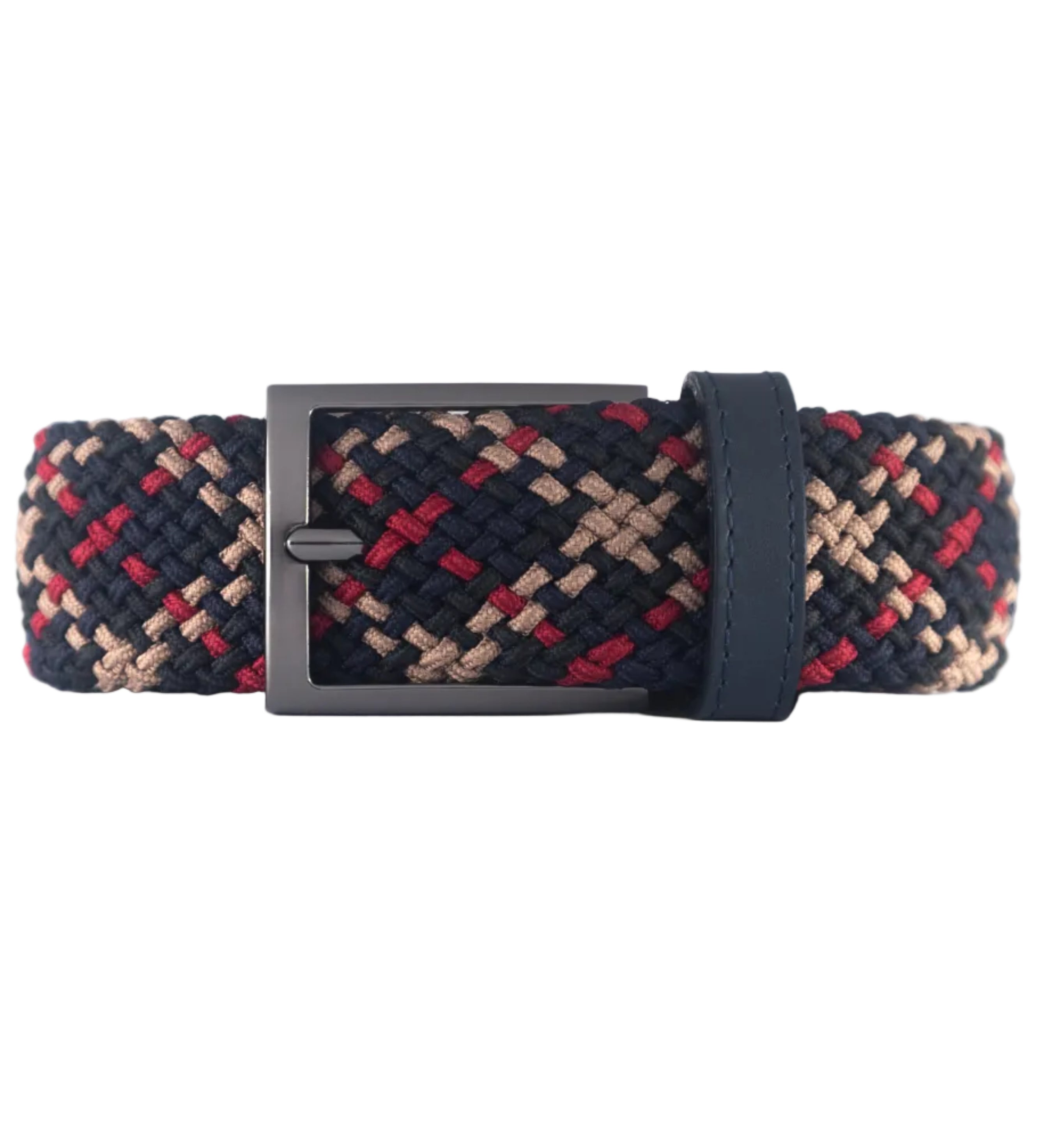 Cinturon trenzado para hombre color negro cafe y rojo con hebilla gris ideal para regalo, la oficina o una salida casual