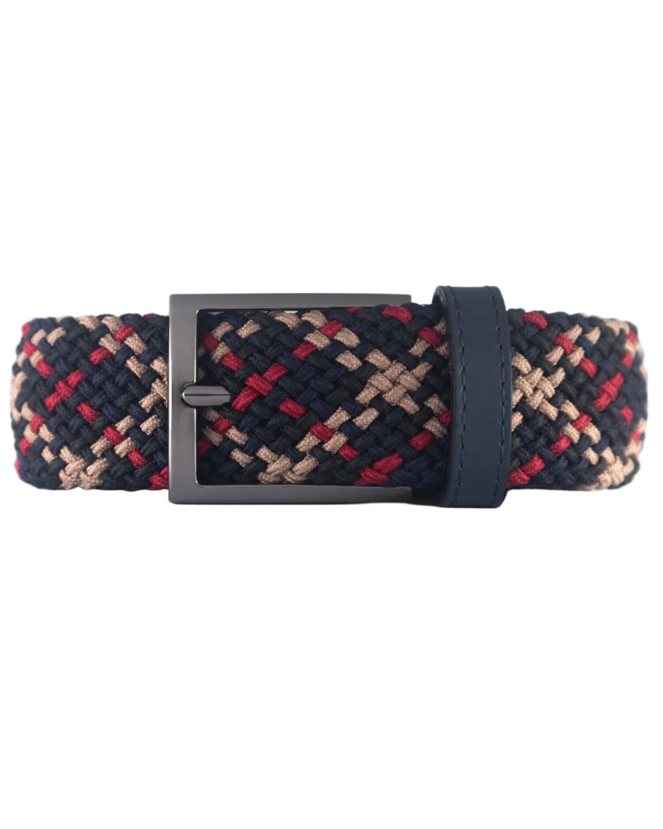 Cinturon trenzado para hombre color negro cafe y rojo con hebilla gris ideal para regalo, la oficina o una salida casual