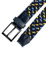 Cinturon trenzado azul y amarillo para hombre ideal para regalo, a oficina o un dia casual