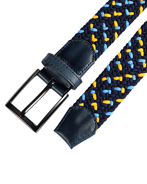 Cinturon trenzado azul y amarillo para hombre ideal para regalo, a oficina o un dia casual