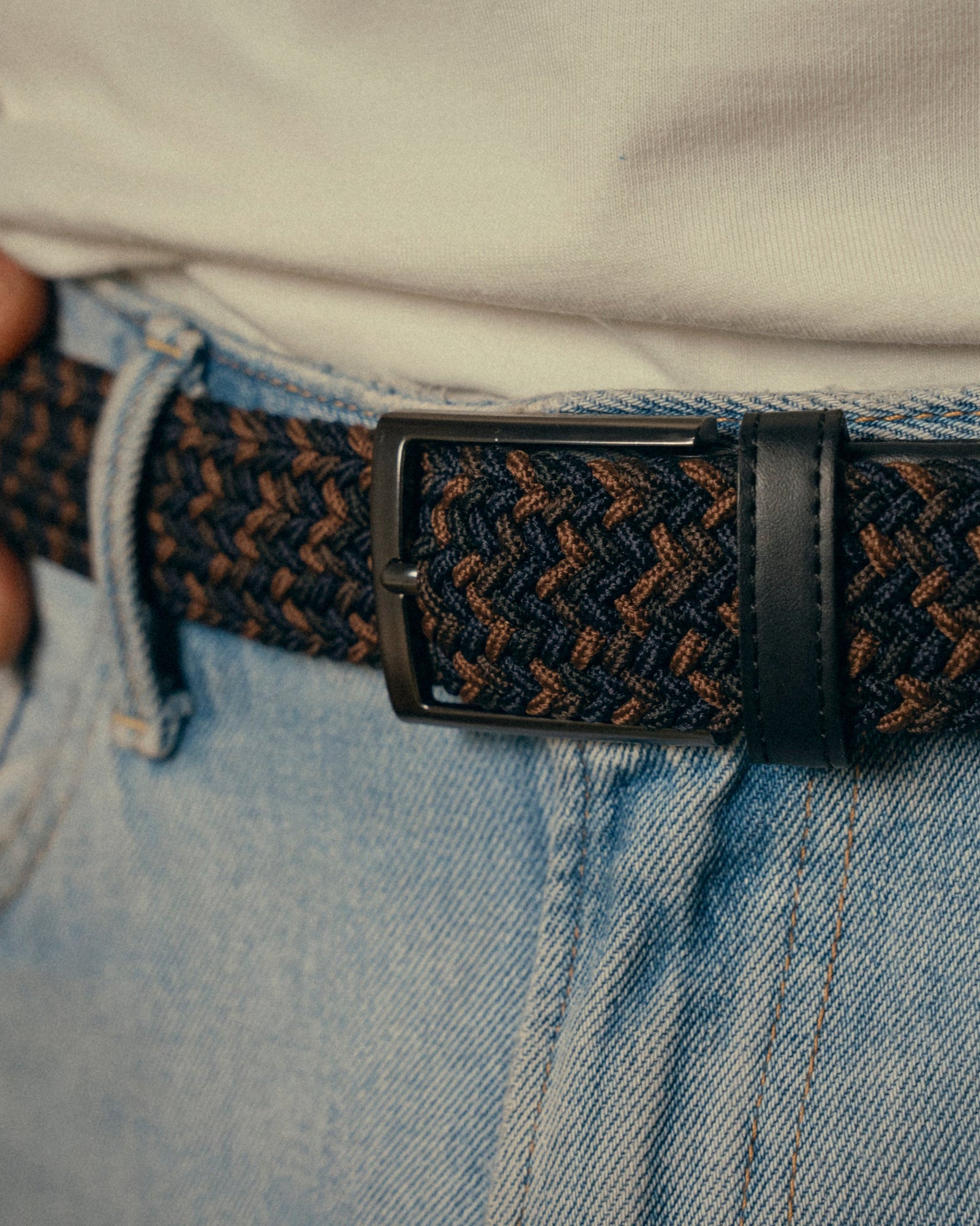 Cinturon trenzado para hombre negro y cafe ideal para regalo, la oficina o una salida casual