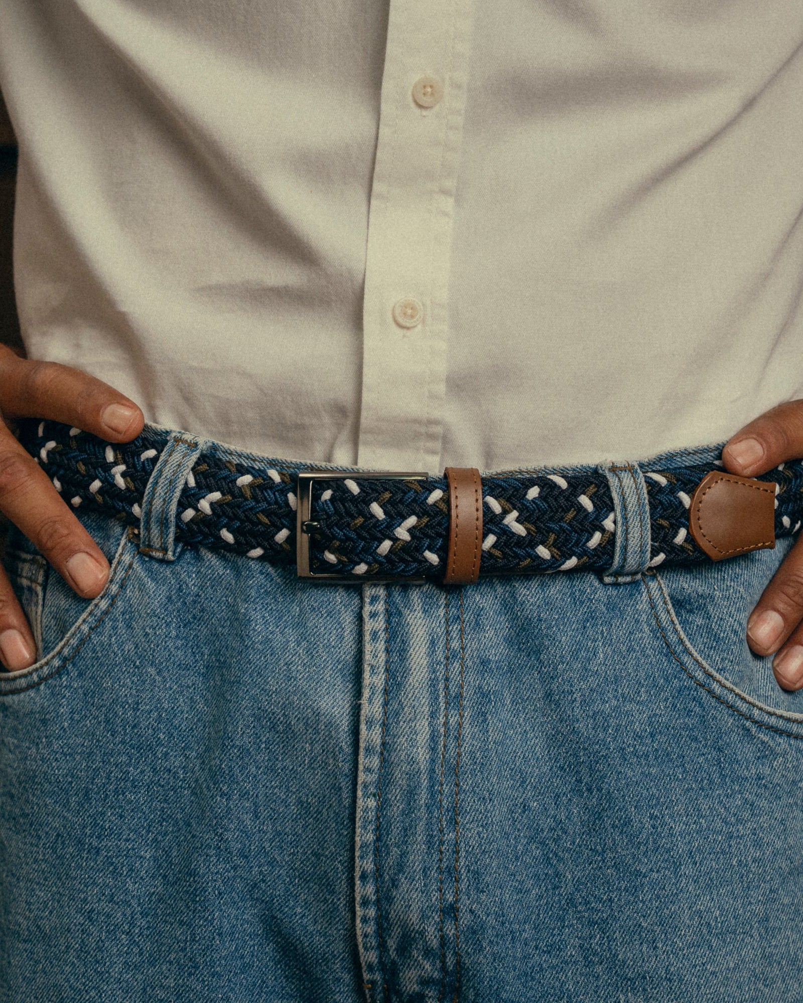 Cinturon trenzado para hombre negro, azul, blanco y verde ideal para regalo, la oficina o una salida casual