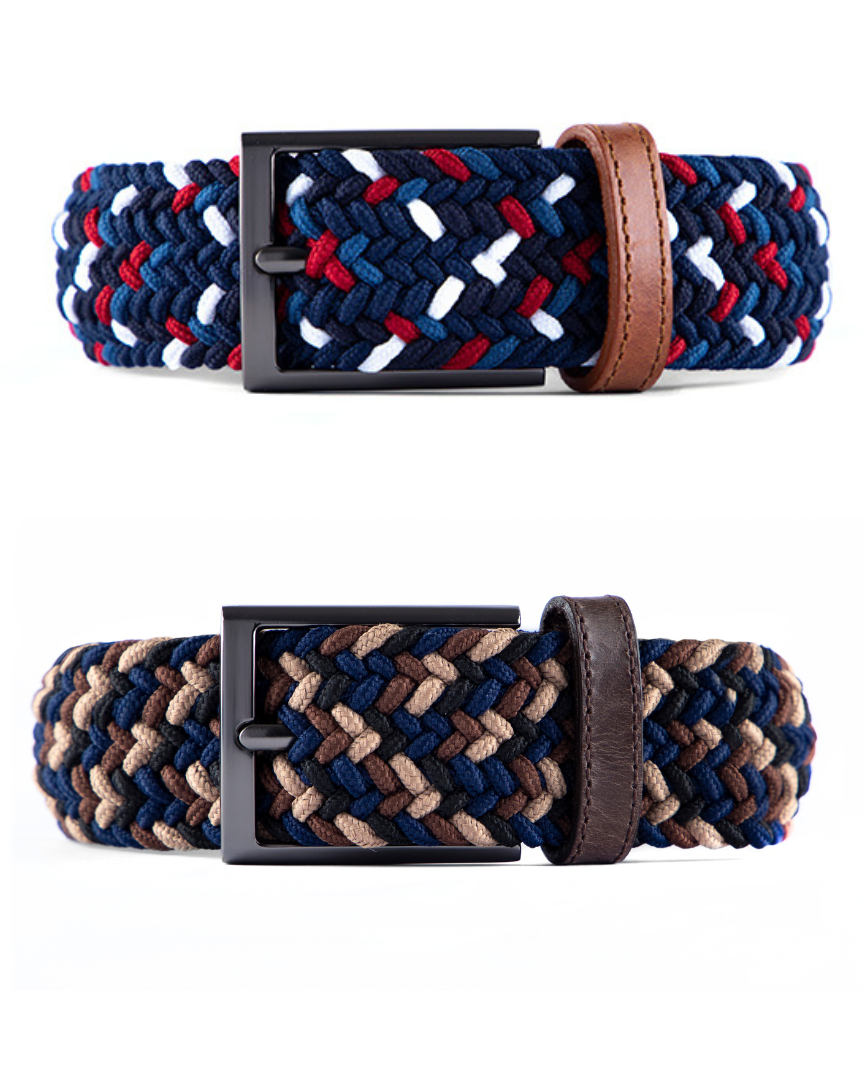 2 pack de Cinturon trenzado para hombre ideal para regalo, la oficina o un dia casual
