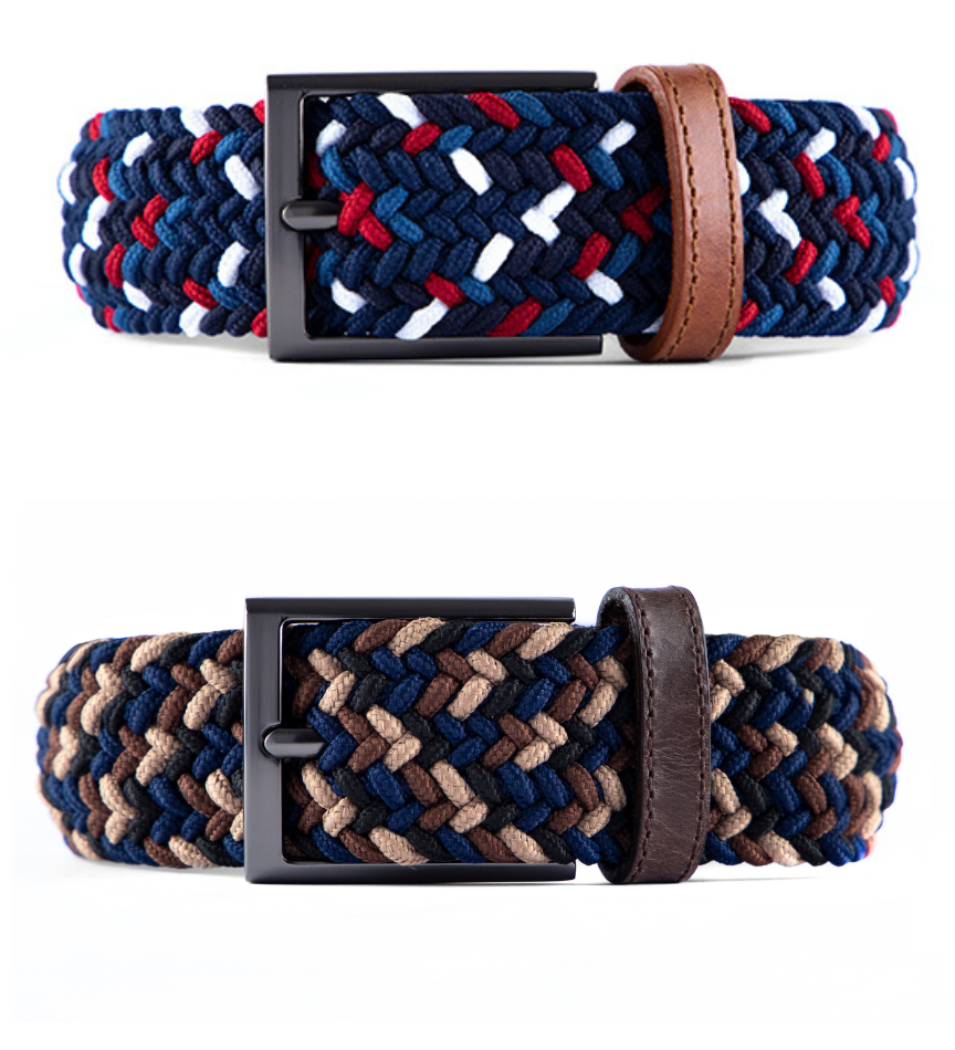 2 pack de Cinturon trenzado para hombre ideal para regalo, la oficina o un dia casual