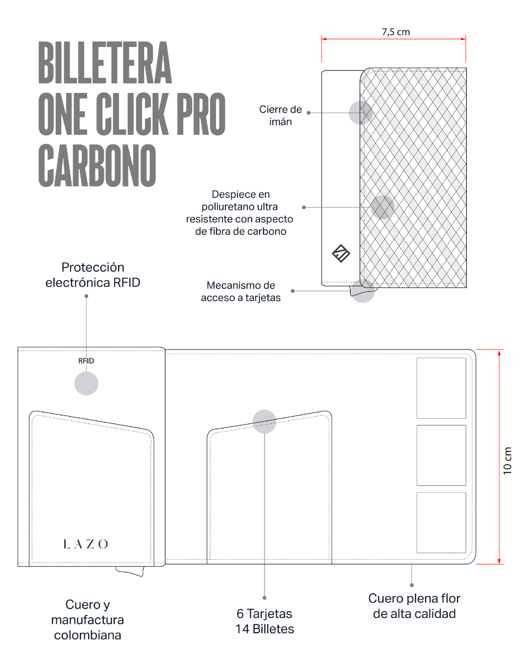 Billetera One Click Pro - Con Grabado de Iniciales