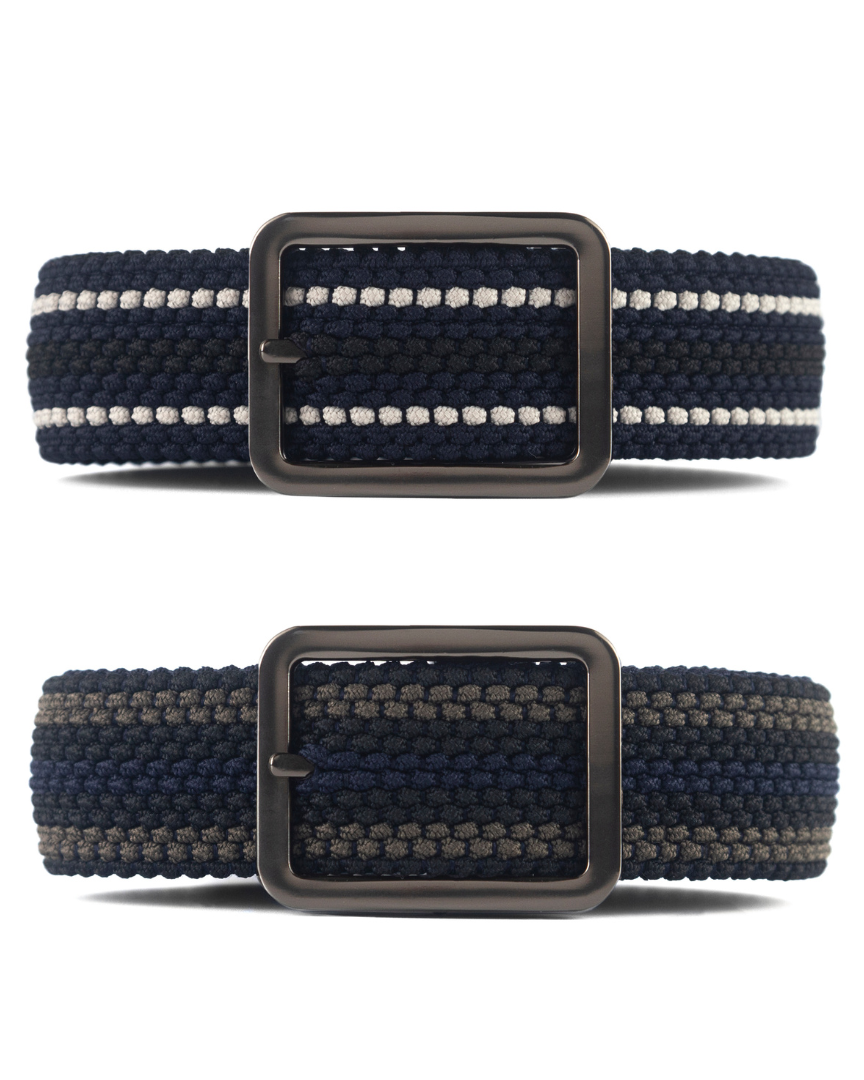 Cinturon trenzado doblefaz azul, beige y verde para hombre ideal para regalo, la oficina o un dia casual
