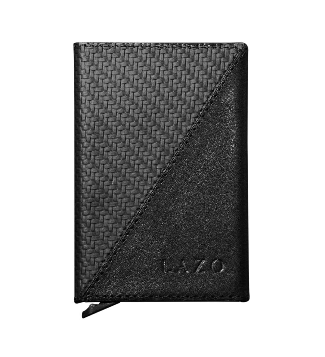 Billetera tarjetero negro y carbono one click ideal para llevar tarjetas y billetes, ideal para regalos o cambiar tu billetera vieja.
