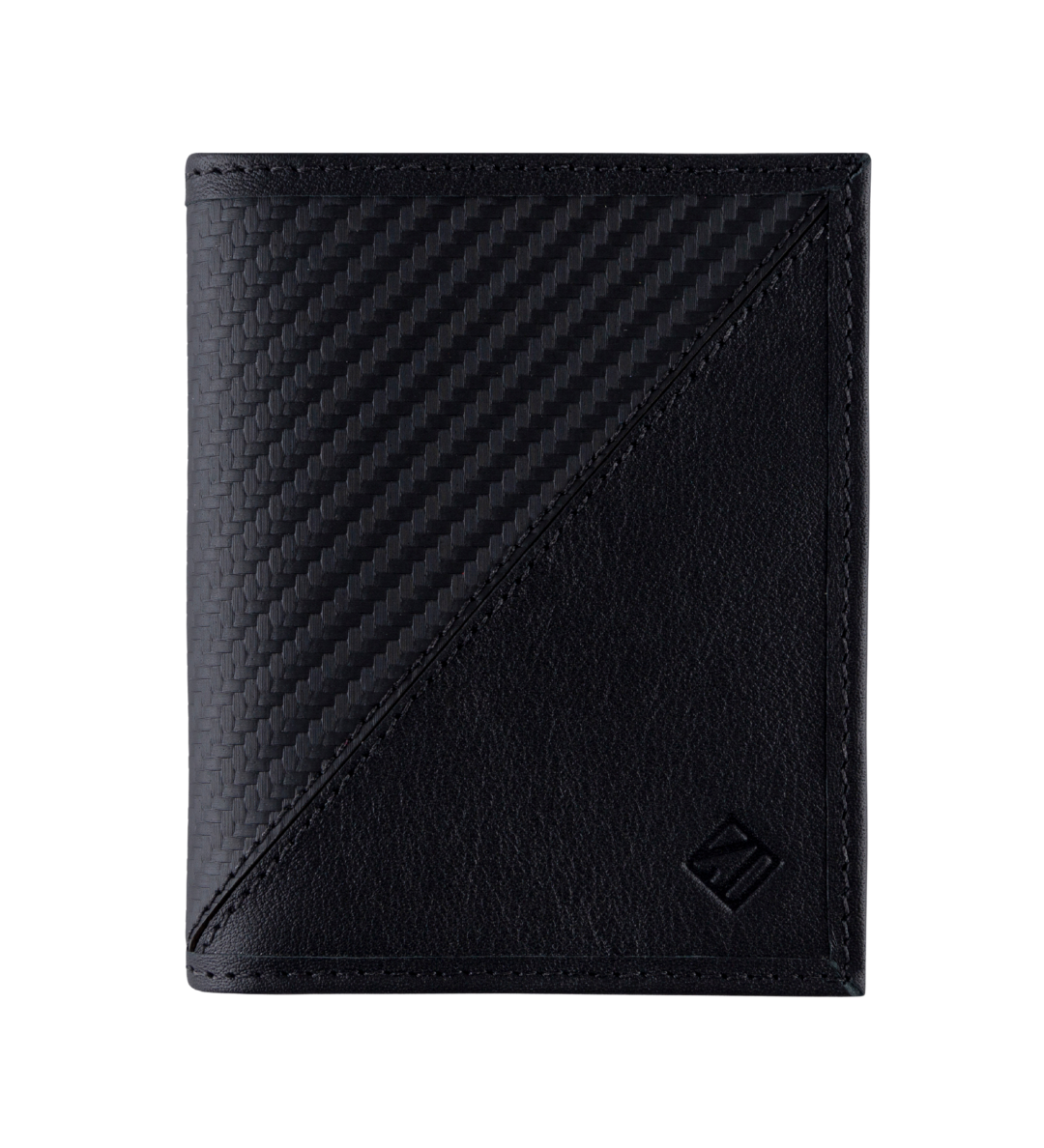 Billetera de cuero compacta color negro carbono para hombre, perfecta para tarjetas y billetes.