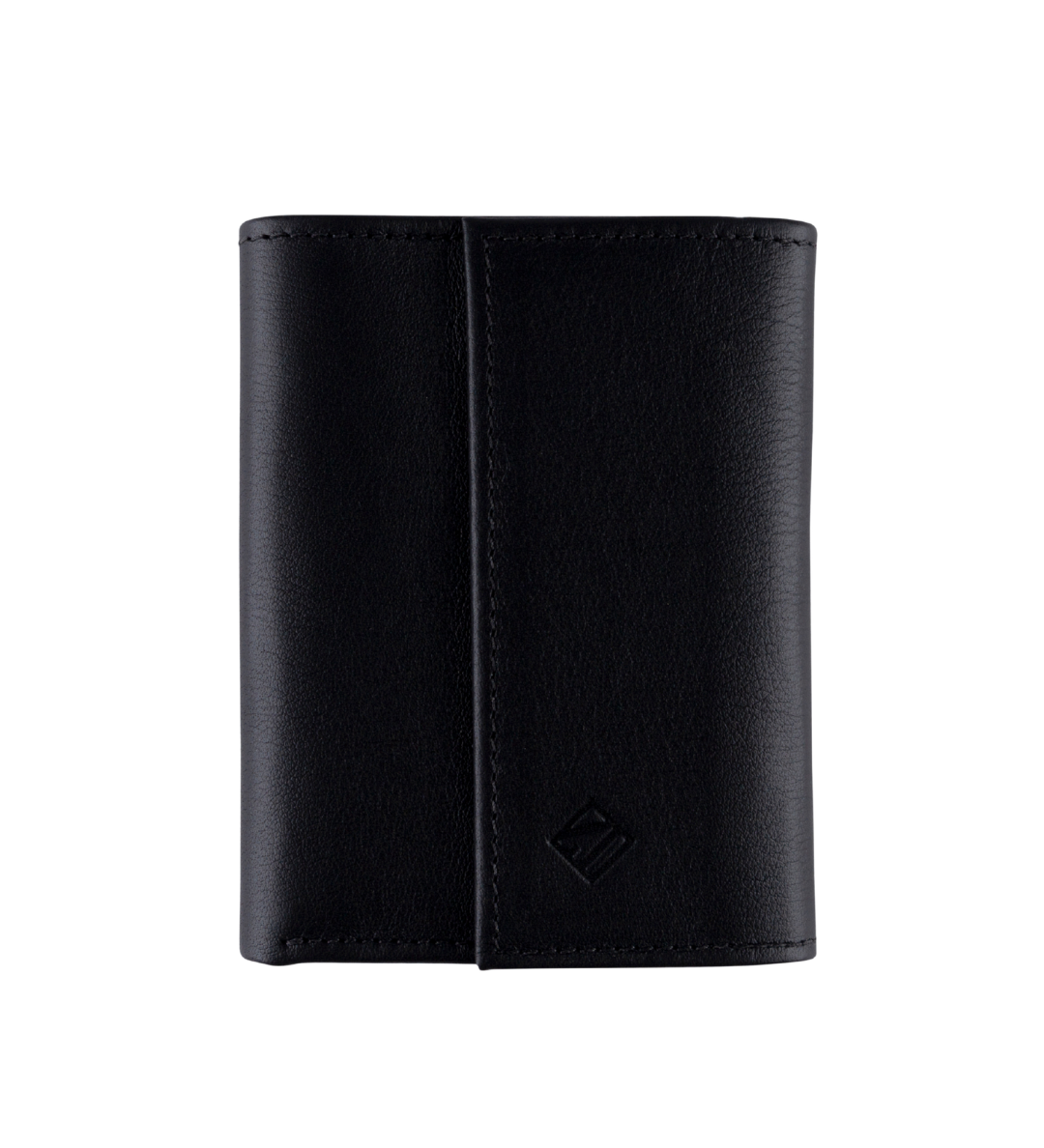 Billetera de cuero compacta color negro con interior rojo para hombre con cierre de iman, perfecta para tarjetas y billetes.