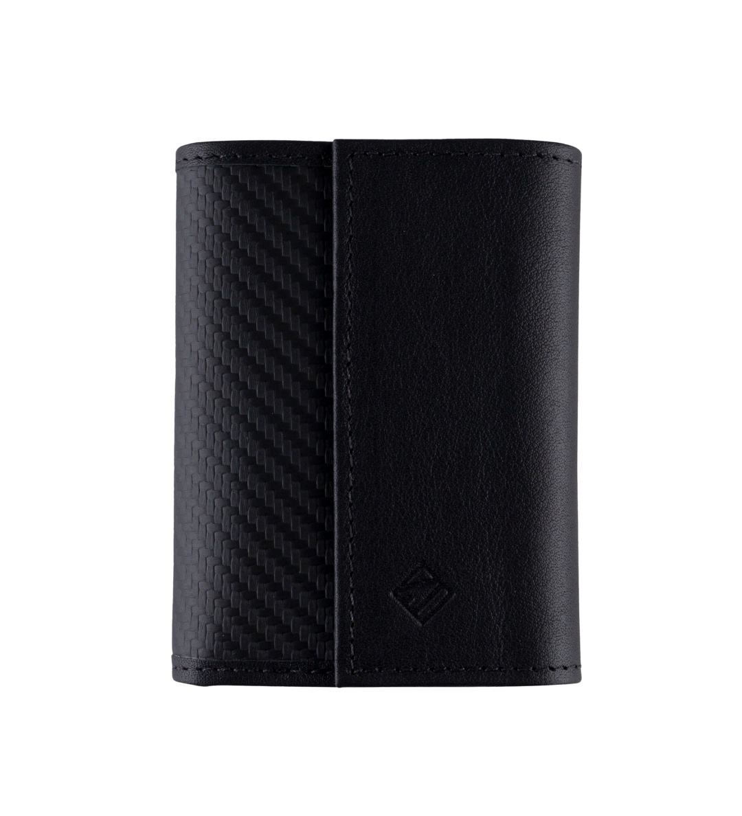 Billetera de cuero compacta color negro carbono para hombre con cierre de iman, perfecta para tarjetas y billetes.