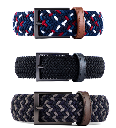 Combo 3 pack de cinturon trenzado negro, azul y cafe