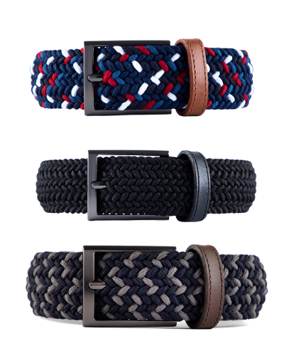 Combo 3 pack de cinturon trenzado negro, azul y cafe